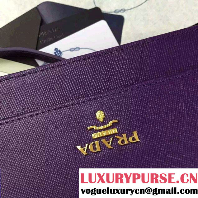 Prada Saffiano Leather Wallet with Shoulder Strap 1M1361 Purple