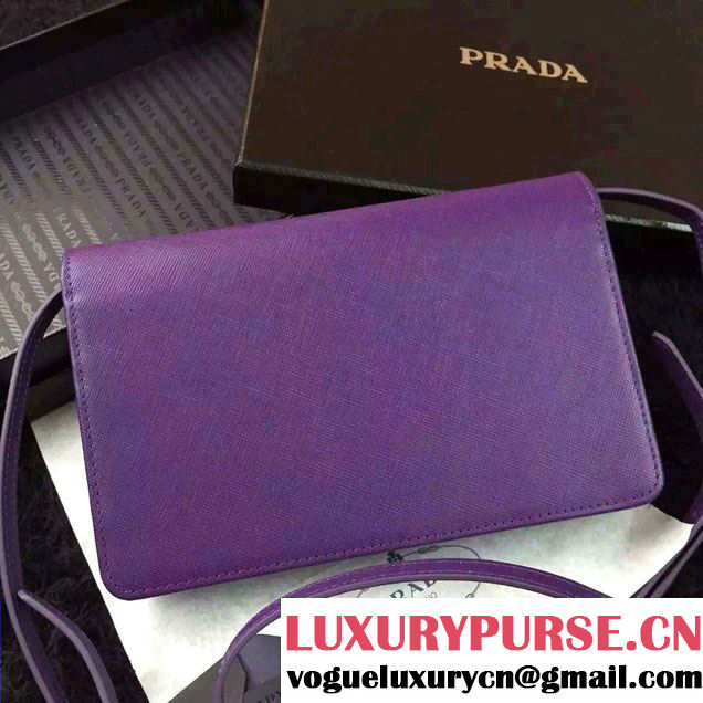 Prada Saffiano Leather Wallet with Shoulder Strap 1M1361 Purple
