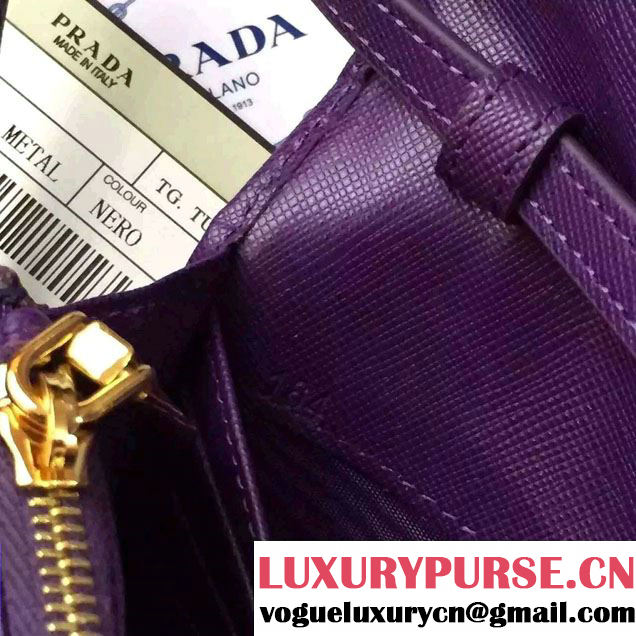 Prada Saffiano Leather Wallet with Shoulder Strap 1M1361 Purple