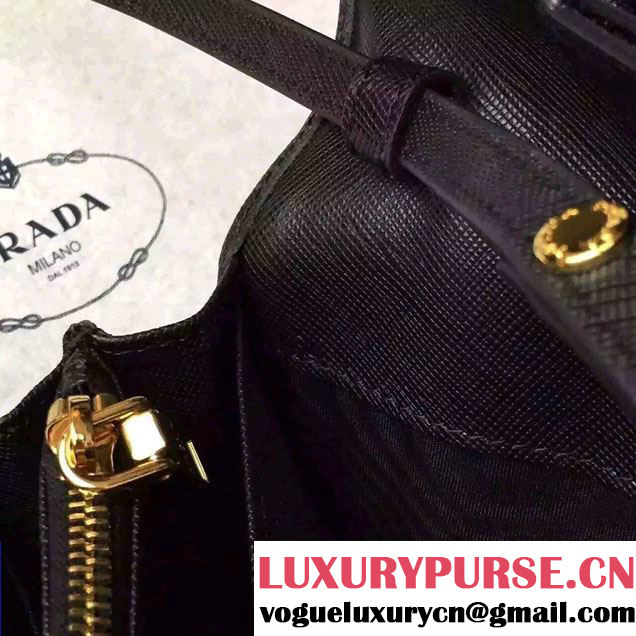 Prada Saffiano Leather Wallet with Shoulder Strap 1M1361 Black