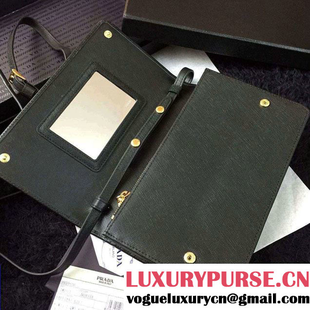 Prada Saffiano Leather Wallet with Shoulder Strap 1M1361 Black