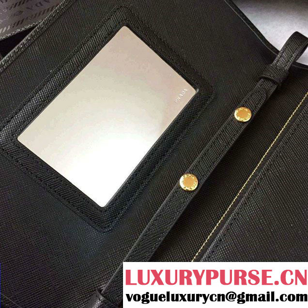 Prada Saffiano Leather Wallet with Shoulder Strap 1M1361 Black