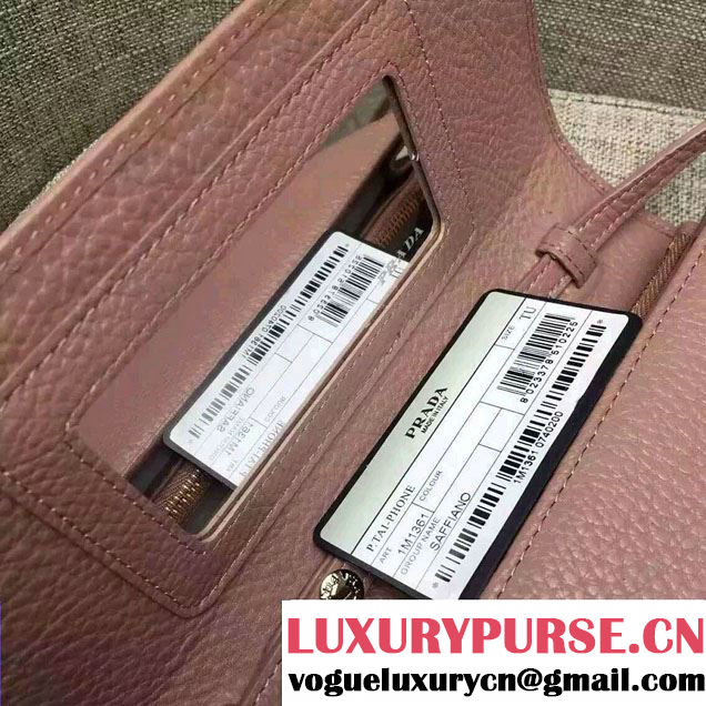 Prada Clemence Leather Wallet with Shoulder Strap 1M143 Nude Pink