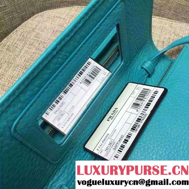 Prada Clemence Leather Wallet with Shoulder Strap 1M143 Turquoise