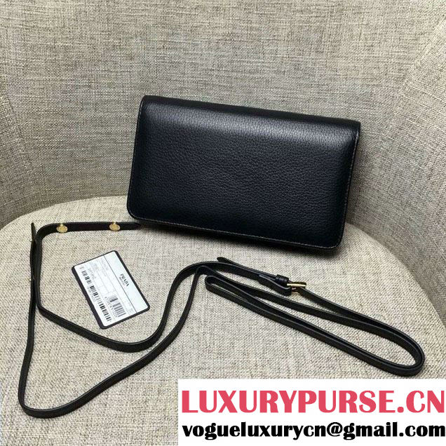 Prada Clemence Leather Wallet with Shoulder Strap 1M143 Black