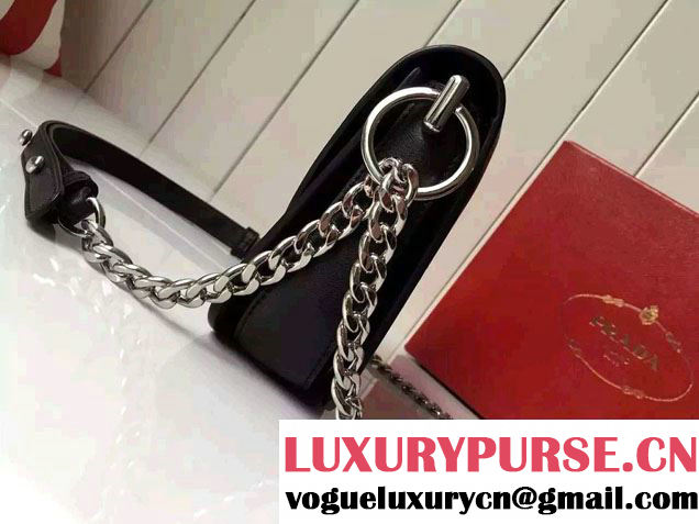 Prada Calfskin Leather Arcade Shoulder Bag 1BD030 Black 2016