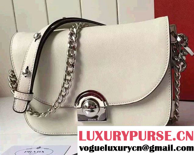 Prada Calfskin Leather Arcade Shoulder Bag 1BD030 White 2016