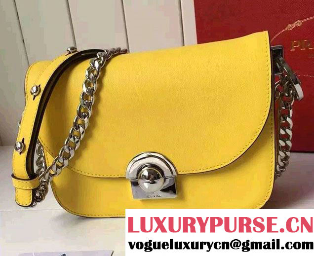 Prada Calfskin Leather Arcade Shoulder Bag 1BD030 Yellow 2016