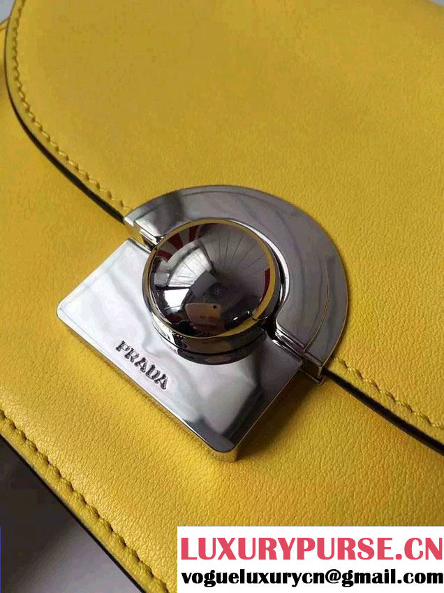 Prada Calfskin Leather Arcade Shoulder Bag 1BD030 Yellow 2016