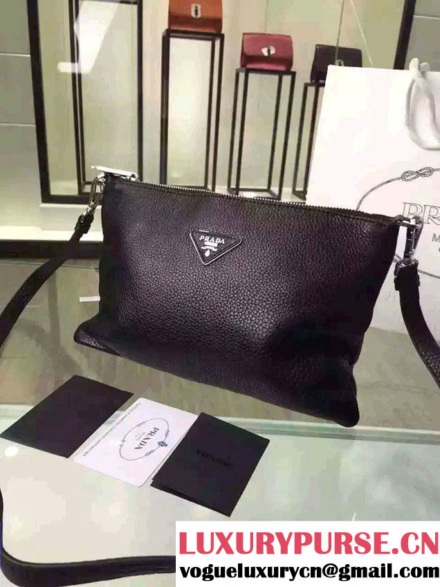 Prada Zipper Calf Leather Shoulder Bag 1BH997 Black 2016