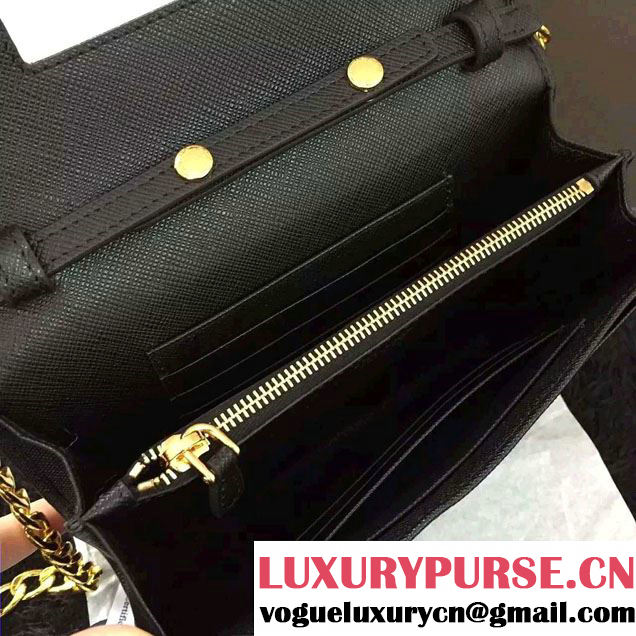 Prada Saffiano Leather Flap Chain Shoulder Wallet 1BP005