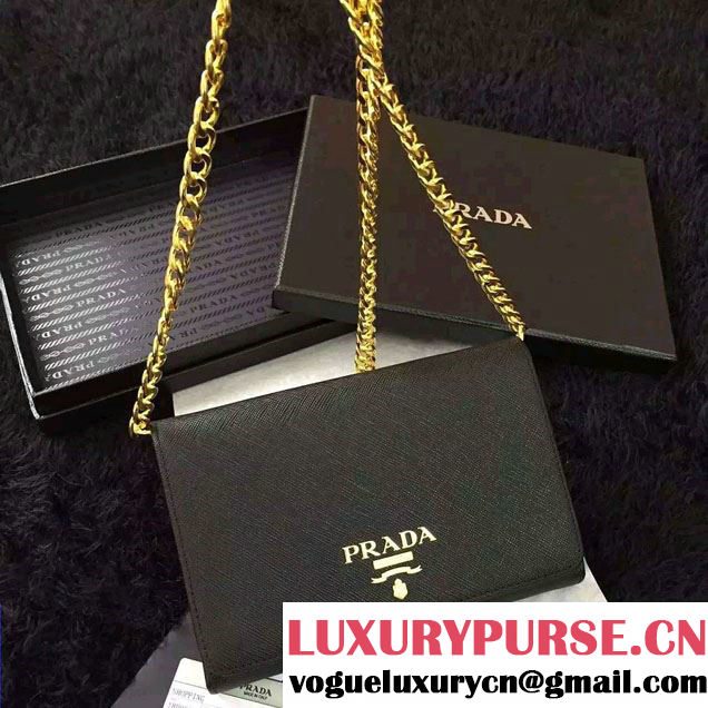 Prada Saffiano Leather Flap Chain Shoulder Wallet 1BP005