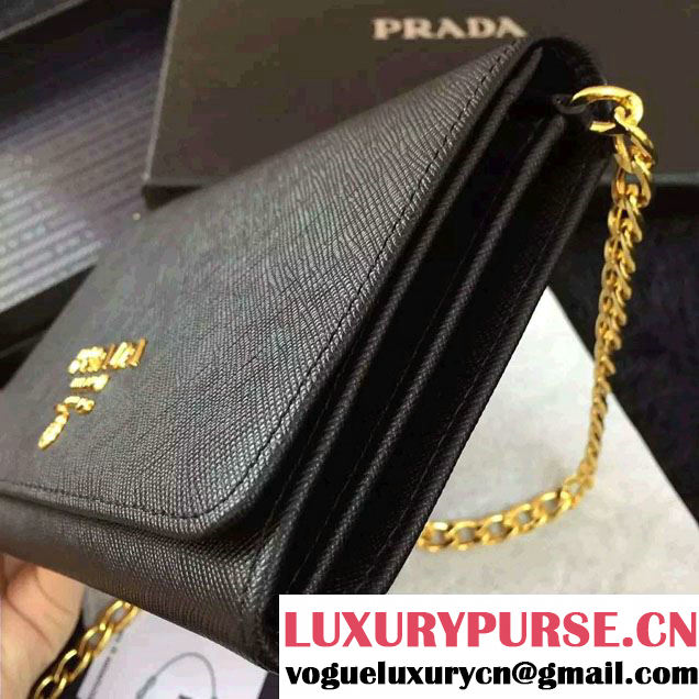 Prada Saffiano Leather Flap Chain Shoulder Wallet 1BP005