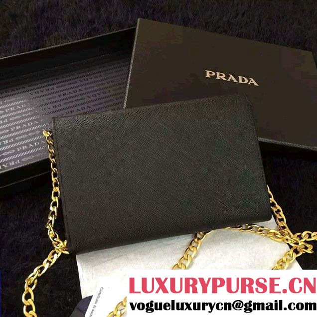Prada Saffiano Leather Flap Chain Shoulder Wallet 1BP005