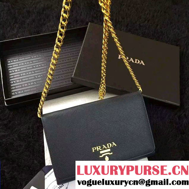 Prada Saffiano Leather Flap Chain Shoulder Wallet 1BP005