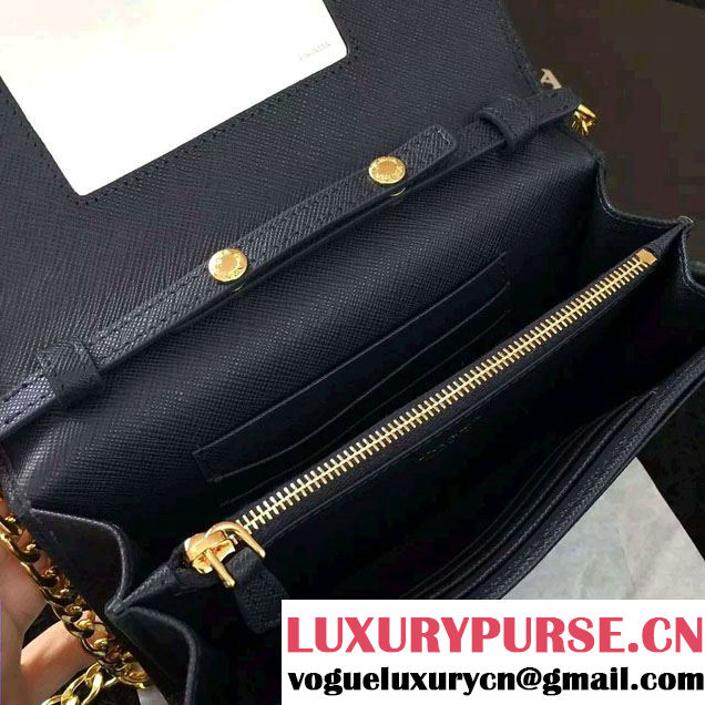 Prada Saffiano Leather Flap Chain Shoulder Wallet 1BP005