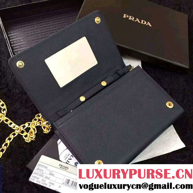 Prada Saffiano Leather Flap Chain Shoulder Wallet 1BP005