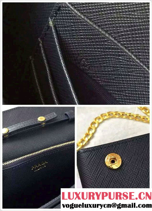 Prada Saffiano Leather Flap Chain Shoulder Wallet 1BP005