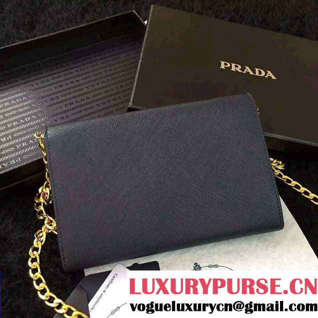 Prada Saffiano Leather Flap Chain Shoulder Wallet 1BP005
