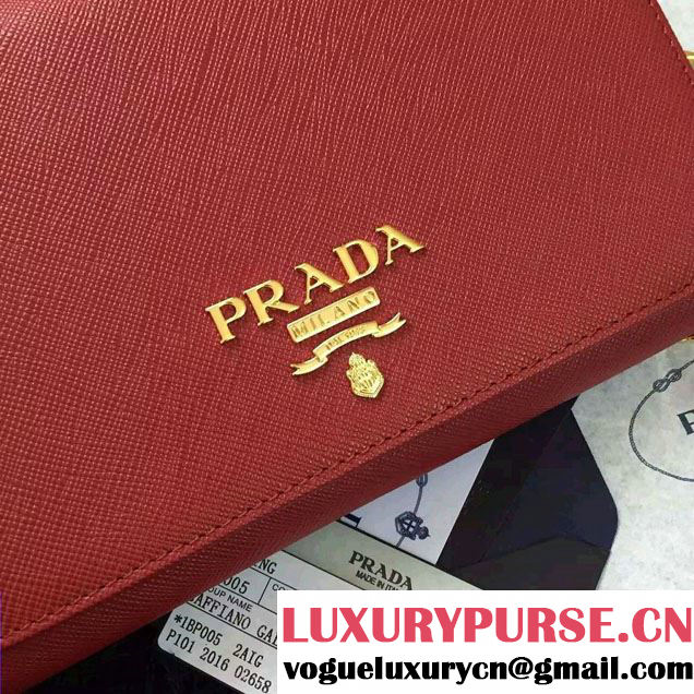 Prada Saffiano Leather Flap Chain Shoulder Wallet 1BP005