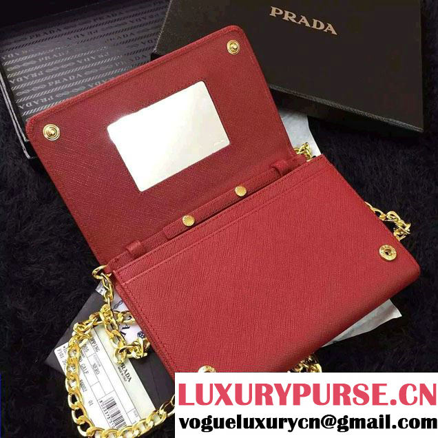 Prada Saffiano Leather Flap Chain Shoulder Wallet 1BP005