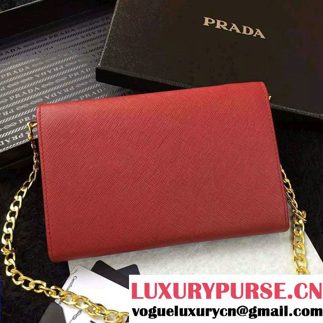 Prada Saffiano Leather Flap Chain Shoulder Wallet 1BP005