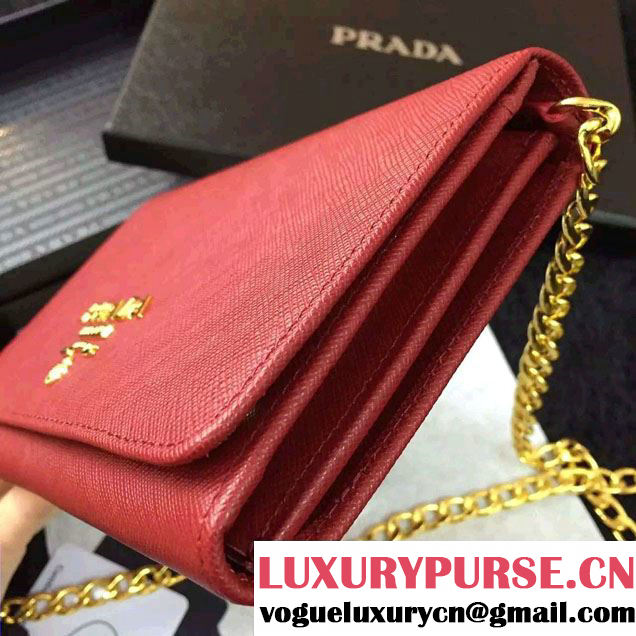Prada Saffiano Leather Flap Chain Shoulder Wallet 1BP005