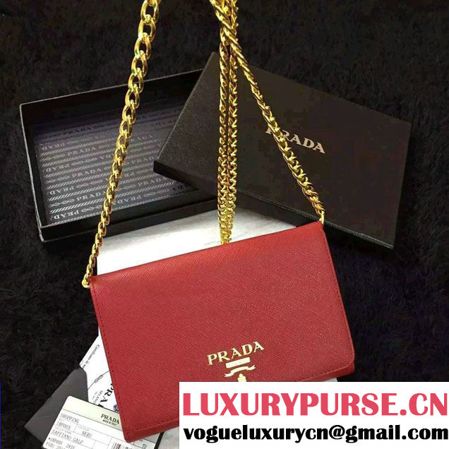 Prada Saffiano Leather Flap Chain Shoulder Wallet 1BP005