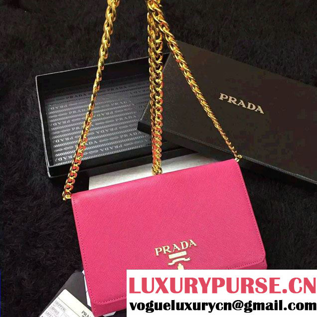 Prada Saffiano Leather Flap Chain Shoulder Wallet 1BP005
