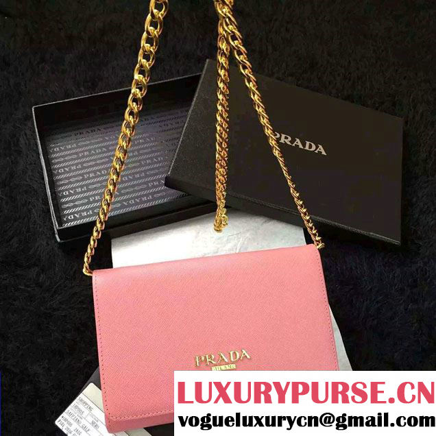 Prada Saffiano Leather Flap Chain Shoulder Wallet 1BP005