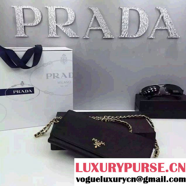 Prada Saffiano Leather Flap Chain Shoulder Wallet 1M1290