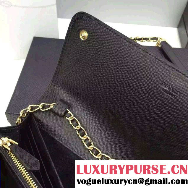 Prada Saffiano Leather Flap Chain Shoulder Wallet 1M1290