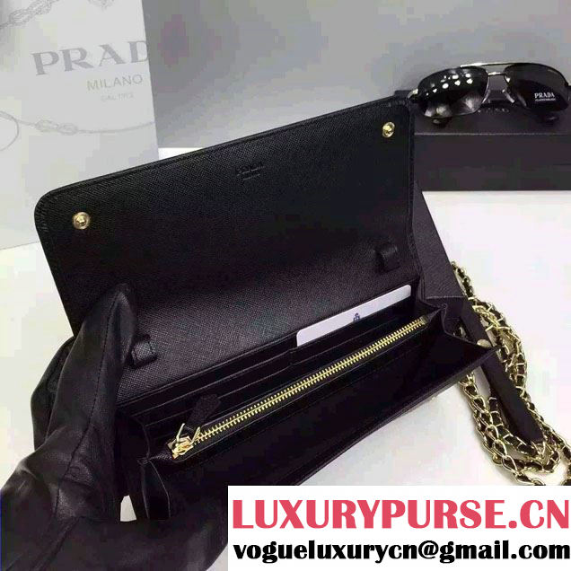 Prada Saffiano Leather Flap Chain Shoulder Wallet 1M1290