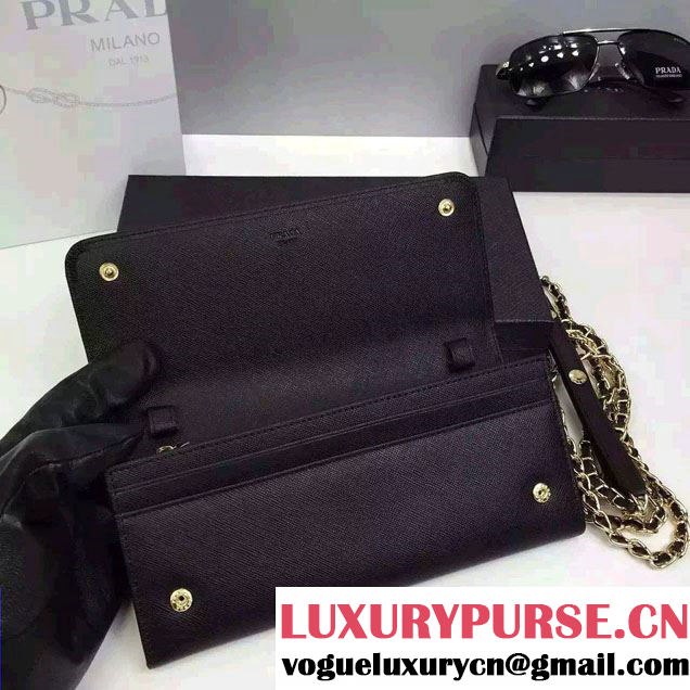 Prada Saffiano Leather Flap Chain Shoulder Wallet 1M1290