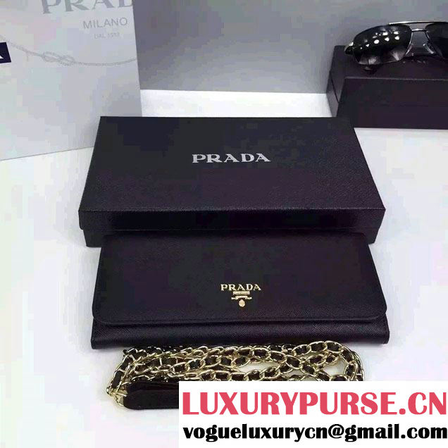 Prada Saffiano Leather Flap Chain Shoulder Wallet 1M1290