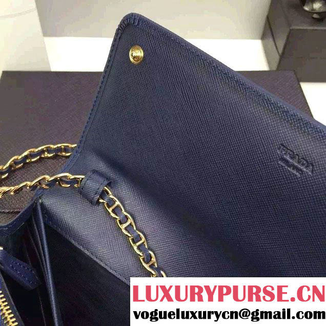 Prada Saffiano Leather Flap Chain Shoulder Wallet 1M1290
