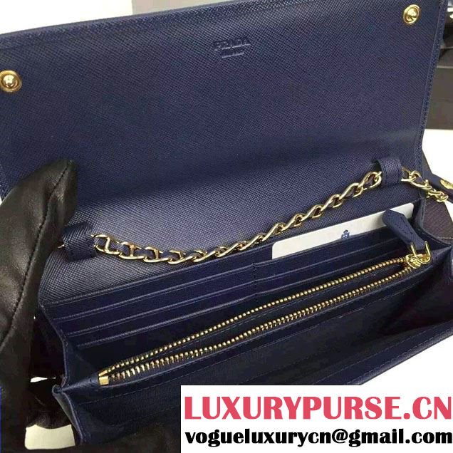 Prada Saffiano Leather Flap Chain Shoulder Wallet 1M1290