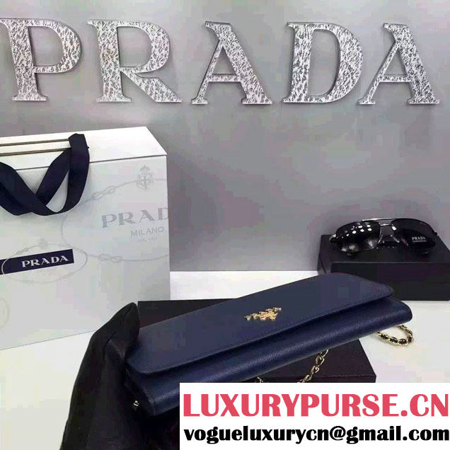 Prada Saffiano Leather Flap Chain Shoulder Wallet 1M1290