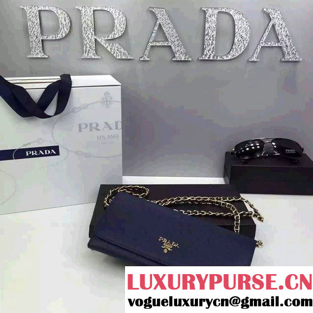 Prada Saffiano Leather Flap Chain Shoulder Wallet 1M1290