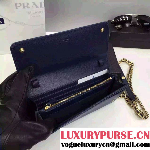 Prada Saffiano Leather Flap Chain Shoulder Wallet 1M1290