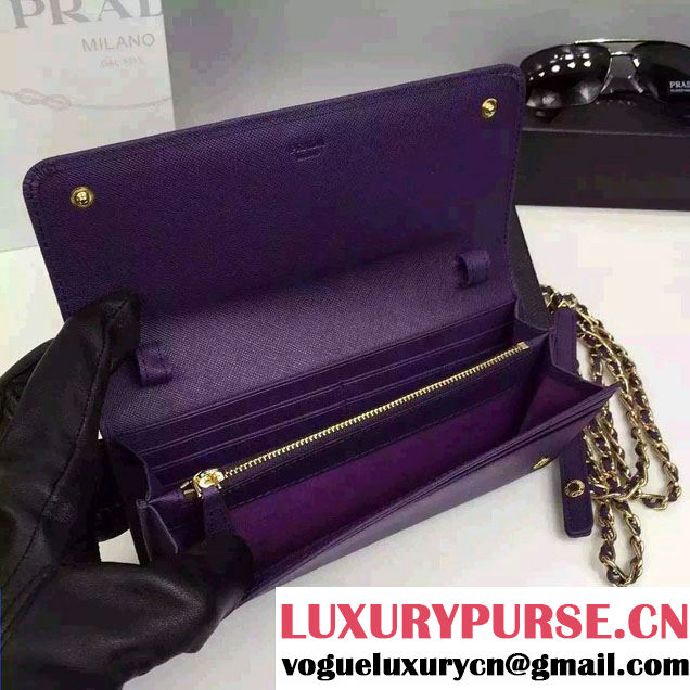 Prada Saffiano Leather Flap Chain Shoulder Wallet 1M1290