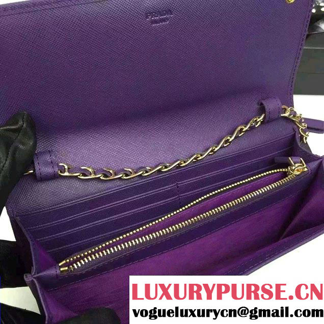 Prada Saffiano Leather Flap Chain Shoulder Wallet 1M1290