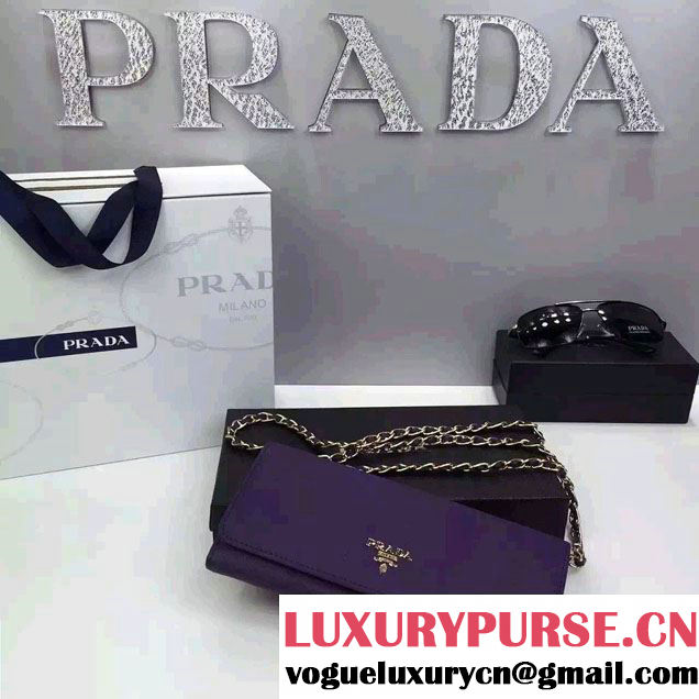 Prada Saffiano Leather Flap Chain Shoulder Wallet 1M1290
