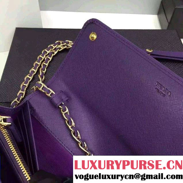 Prada Saffiano Leather Flap Chain Shoulder Wallet 1M1290
