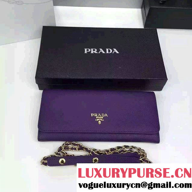 Prada Saffiano Leather Flap Chain Shoulder Wallet 1M1290