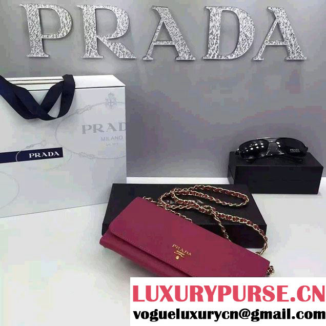Prada Saffiano Leather Flap Chain Shoulder Wallet 1M1290