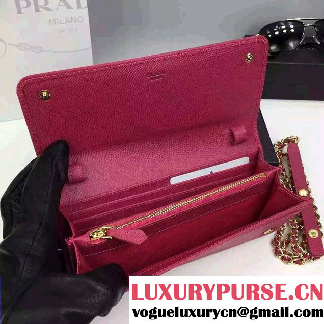 Prada Saffiano Leather Flap Chain Shoulder Wallet 1M1290