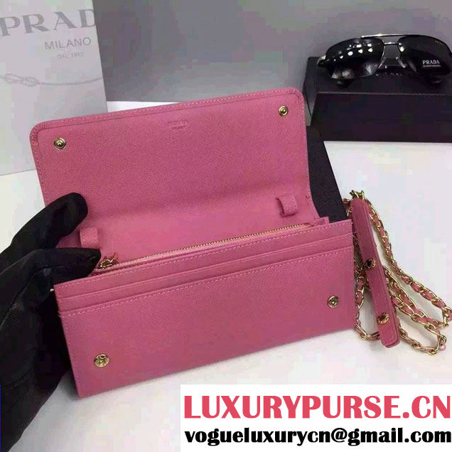 Prada Saffiano Leather Flap Chain Shoulder Wallet 1M1290