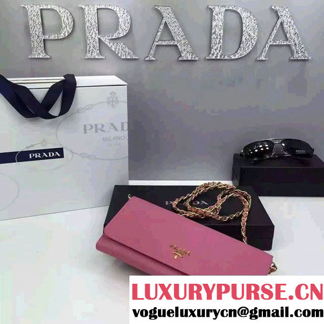 Prada Saffiano Leather Flap Chain Shoulder Wallet 1M1290