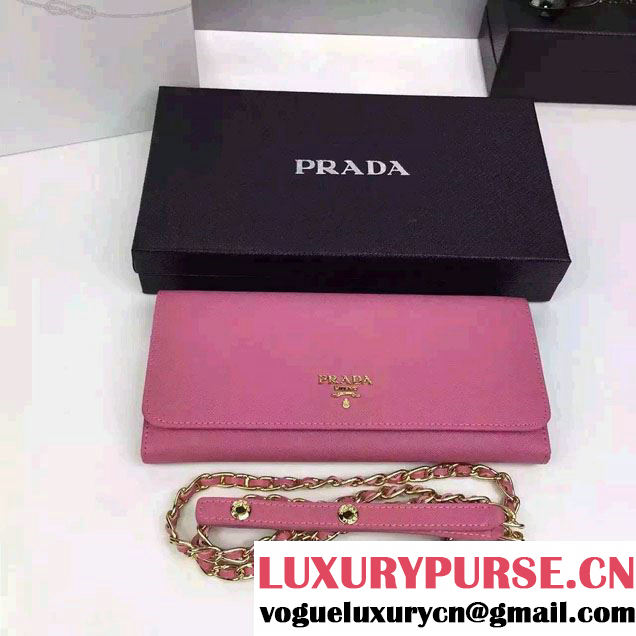 Prada Saffiano Leather Flap Chain Shoulder Wallet 1M1290